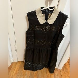 Red Valentino black leather cocktail dress with white collar